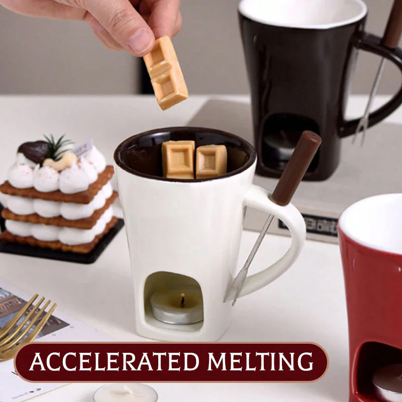 Ceramic Chocolate and Cheese Fondue Melter Mug with Fork