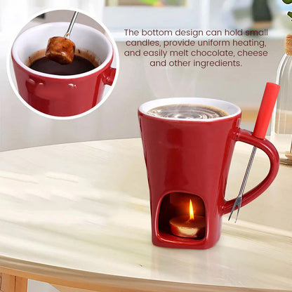 Ceramic Chocolate and Cheese Fondue Melter Mug with Fork
