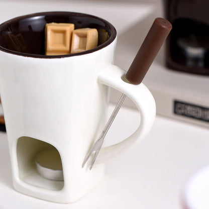 Ceramic Chocolate and Cheese Fondue Melter Mug with Fork