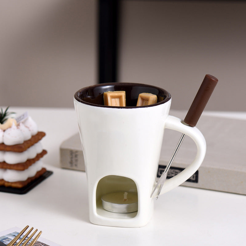 Ceramic Chocolate and Cheese Fondue Melter Mug with Fork