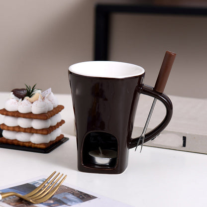 Ceramic Chocolate and Cheese Fondue Melter Mug with Fork