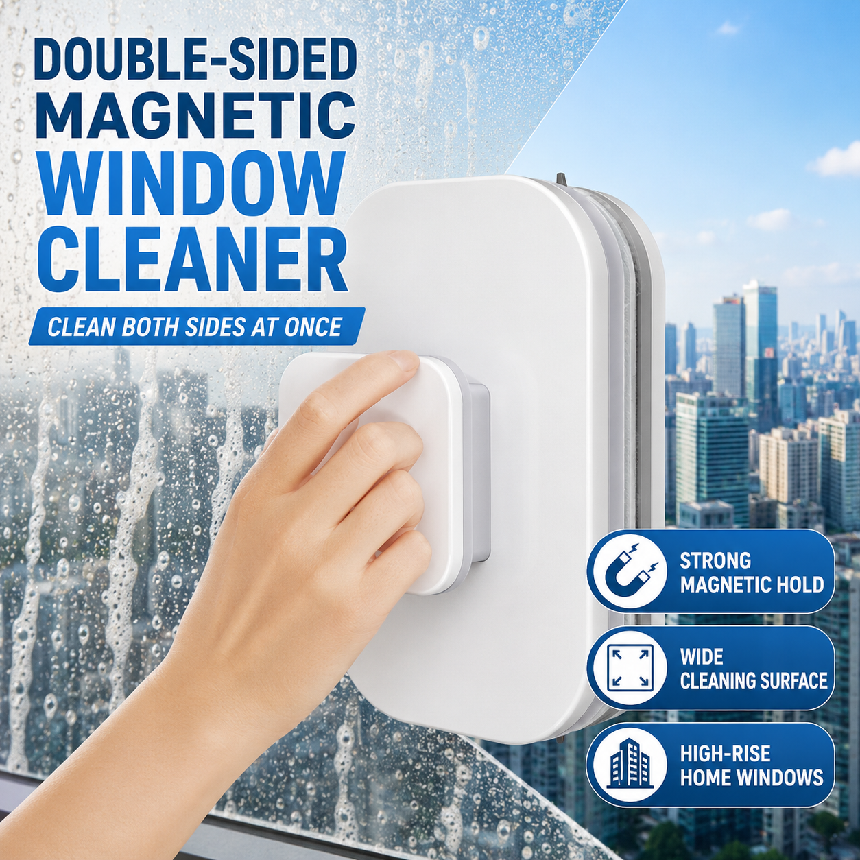⚡6‑in‑1 Magnetic Glass Cleaner – 30% wider cleaning area, perfect for high‑rise windows. Dual pads + squeegee – flawless results from the first pass! 🪣🪟