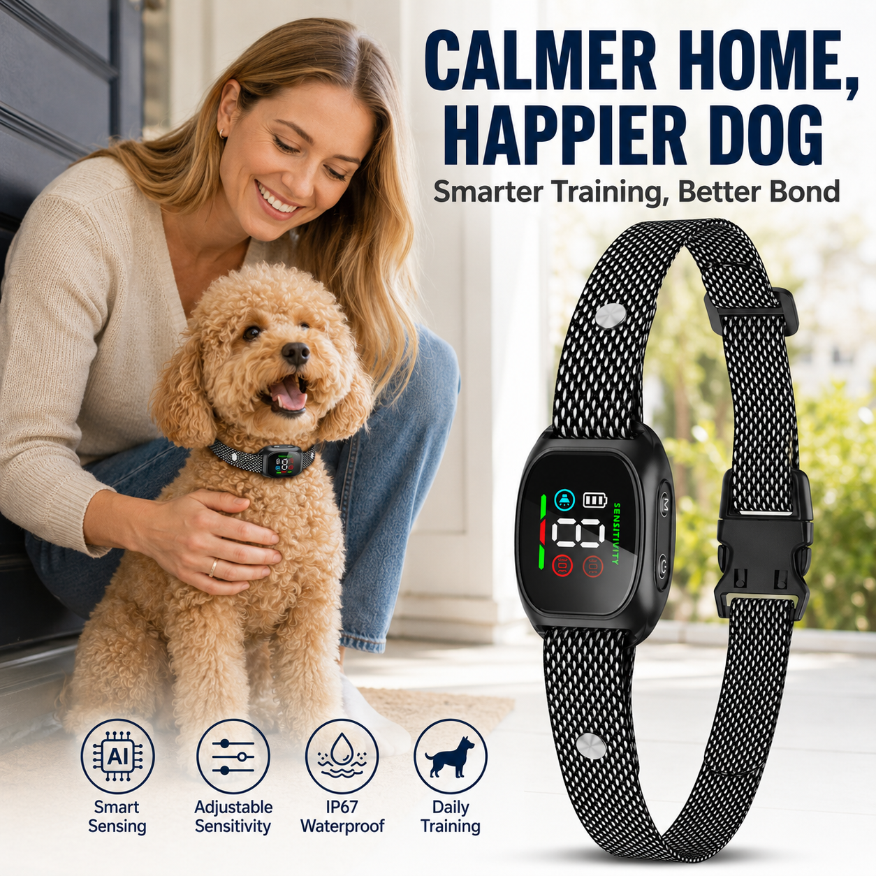 🛡️🐾 50% OFF! Anti Bark Collar – Smart anti‑false triggering filters out other barks. IP67 waterproof & USB rechargeable – worry‑free training anywhere! 💦✅