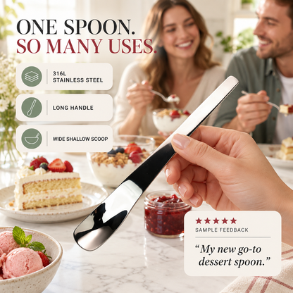 Long-Handle Dessert Spoon✨Wide Shallow Scoop, Multipurpose Metal Spoon for Ice Cream, Jam, Yogurt, Cake & Daily Kitchen Use