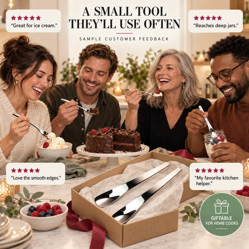 Long-Handle Dessert Spoon✨Wide Shallow Scoop, Multipurpose Metal Spoon for Ice Cream, Jam, Yogurt, Cake & Daily Kitchen Use
