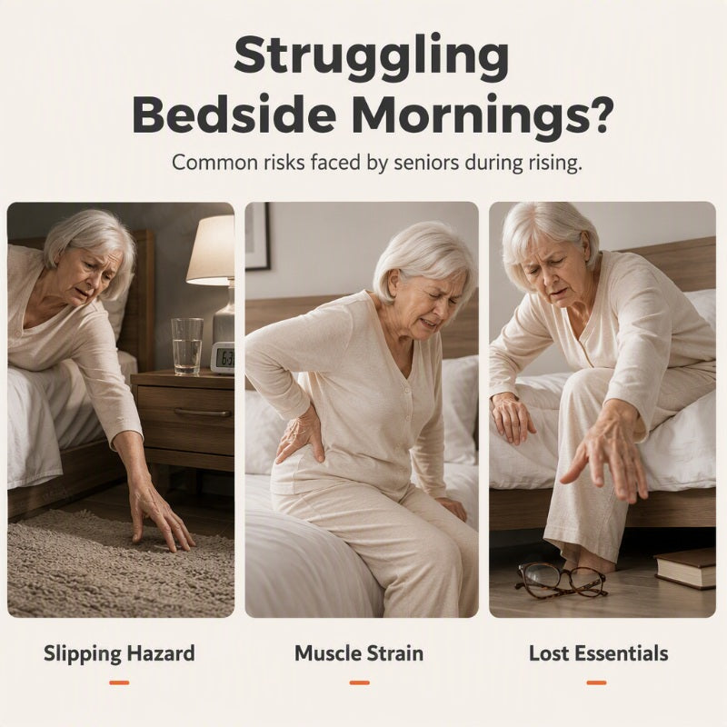 Adjustable Bed Assist Rail with Storage Pocket