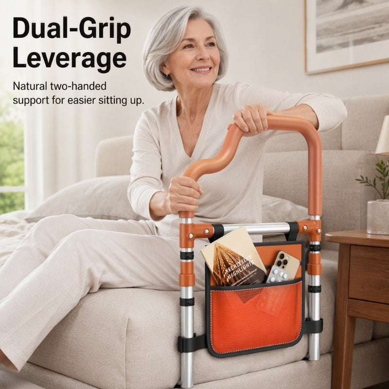 Adjustable Bed Assist Rail with Storage Pocket