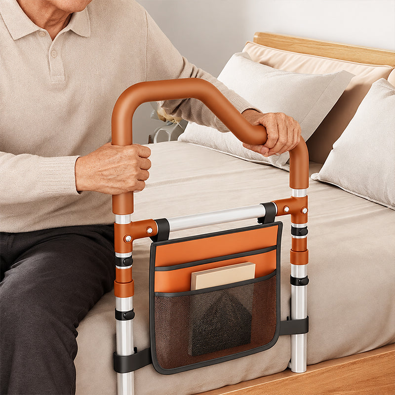 Adjustable Bed Assist Rail with Storage Pocket