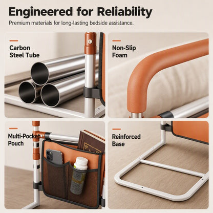 Adjustable Bed Assist Rail with Storage Pocket