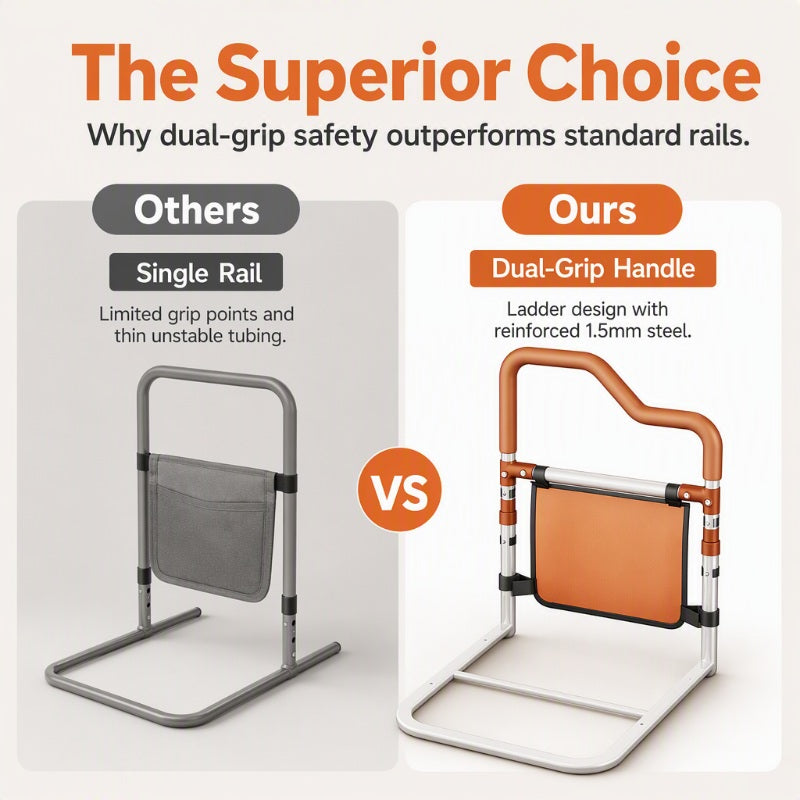 Adjustable Bed Assist Rail with Storage Pocket