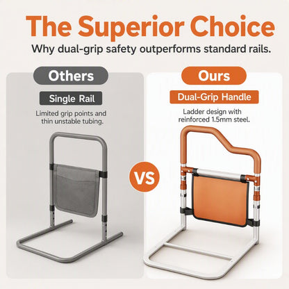 Adjustable Bed Assist Rail with Storage Pocket