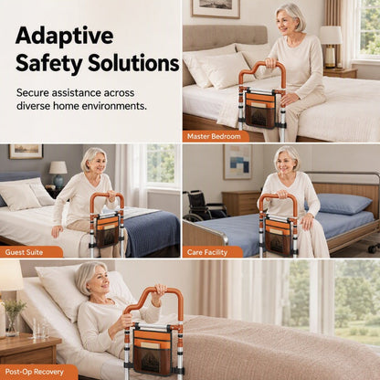 Adjustable Bed Assist Rail with Storage Pocket