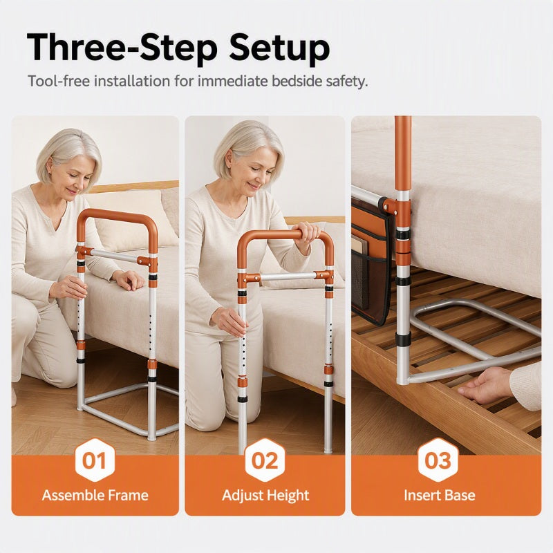 Adjustable Bed Assist Rail with Storage Pocket