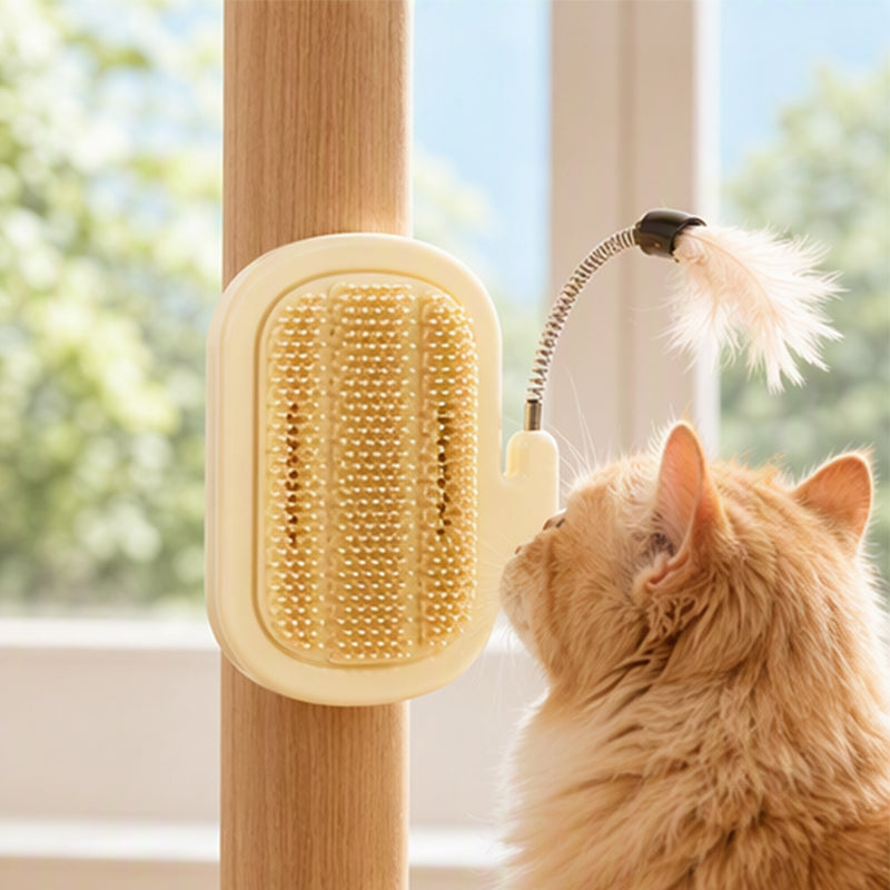 2-in-1 Pet Corner Self Groomer with Feather Wand