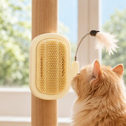 2-in-1 Pet Corner Self Groomer with Feather Wand