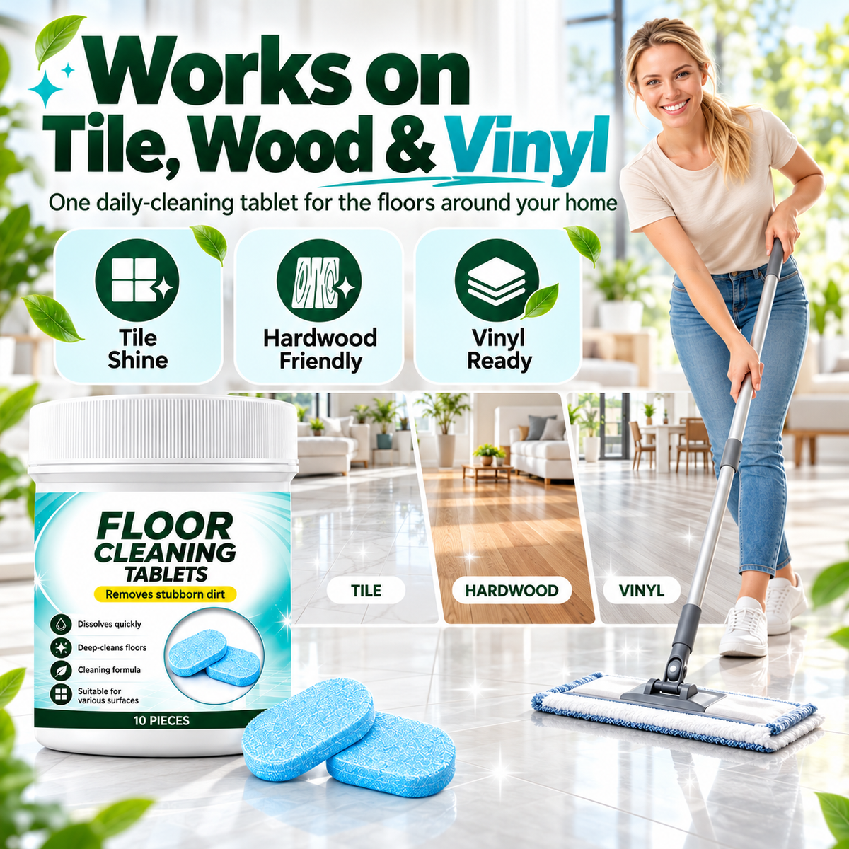Floor Cleaning Effervescent Tablets for Mopping and Robot Vacuums