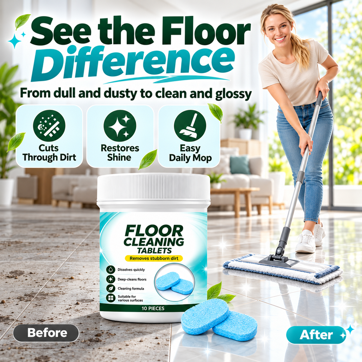 Floor Cleaning Effervescent Tablets for Mopping and Robot Vacuums