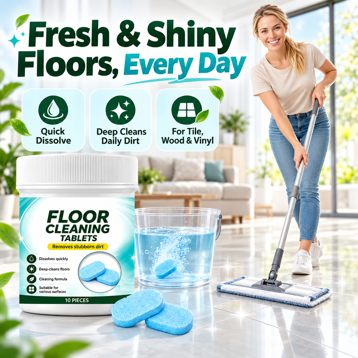 Floor Cleaning Effervescent Tablets for Mopping and Robot Vacuums