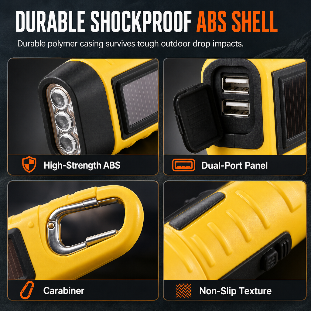 Portable Hand Crank and Solar Powered Flashlight