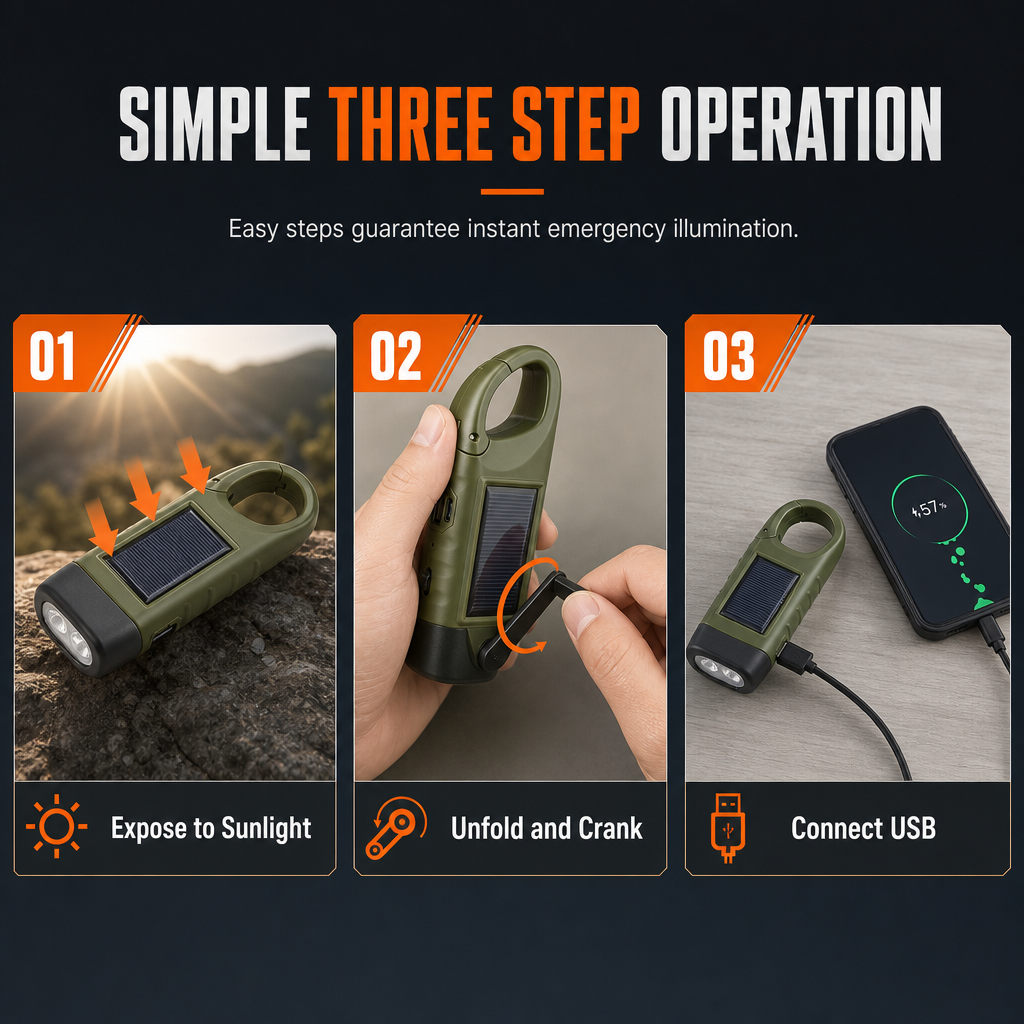Portable Hand Crank and Solar Powered Flashlight