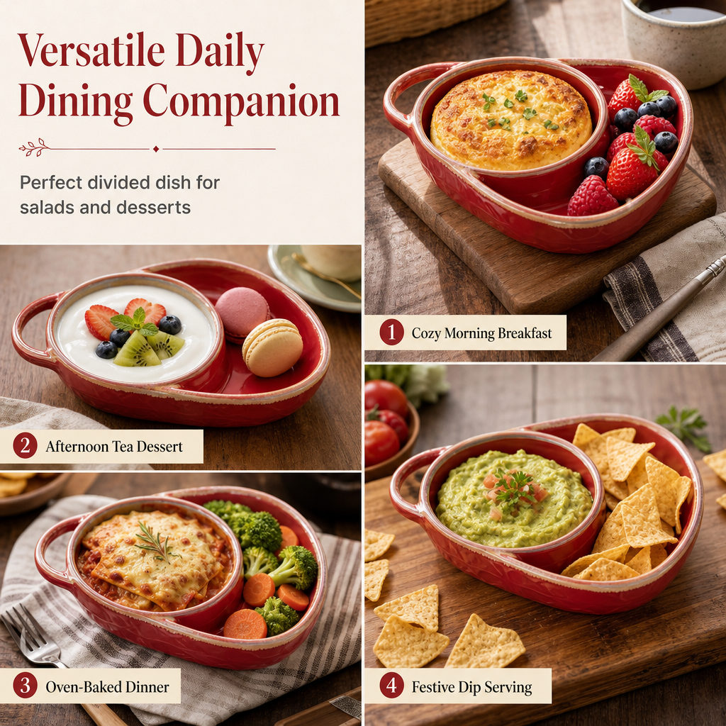 Retro Ceramic Divided Baking Dish with Single Handle