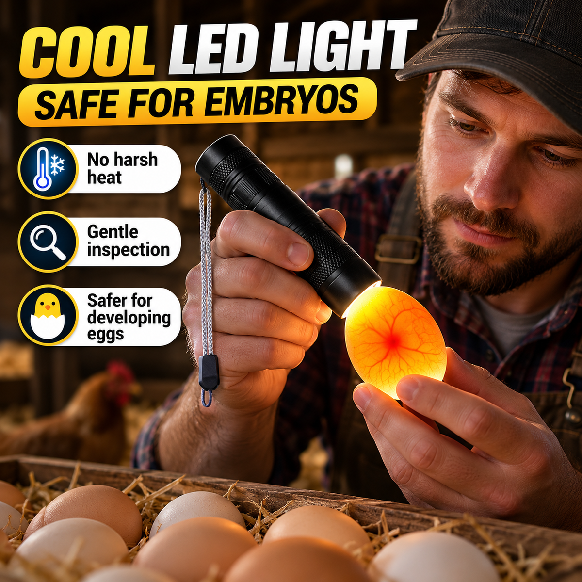 Rechargeable LED Egg Candler for Chicken and Quail Eggs