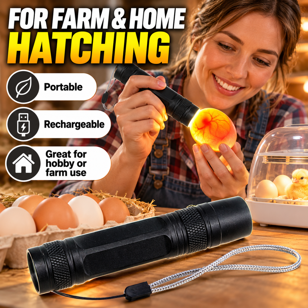 Rechargeable LED Egg Candler for Chicken and Quail Eggs