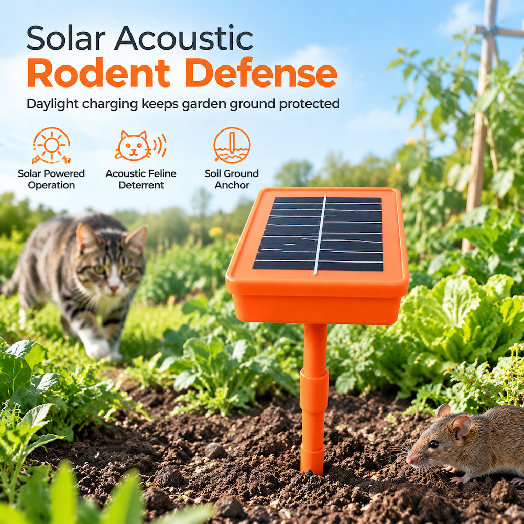 Solar-Powered Garden Rodent Deterrent – Cat Sound Device