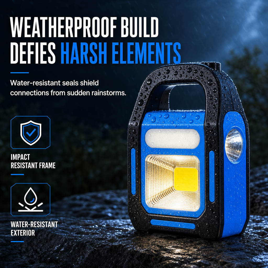 3-in-1 Solar COB LED Work Light – front, auxiliary & side lights, solar/USB charging, IP44 waterproof