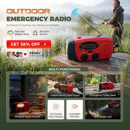 Multifunctional Portable Solar Emergency Radio – Power Bank, Hand Crank & Weather Alert for Outdoor & Crisis Preparedness